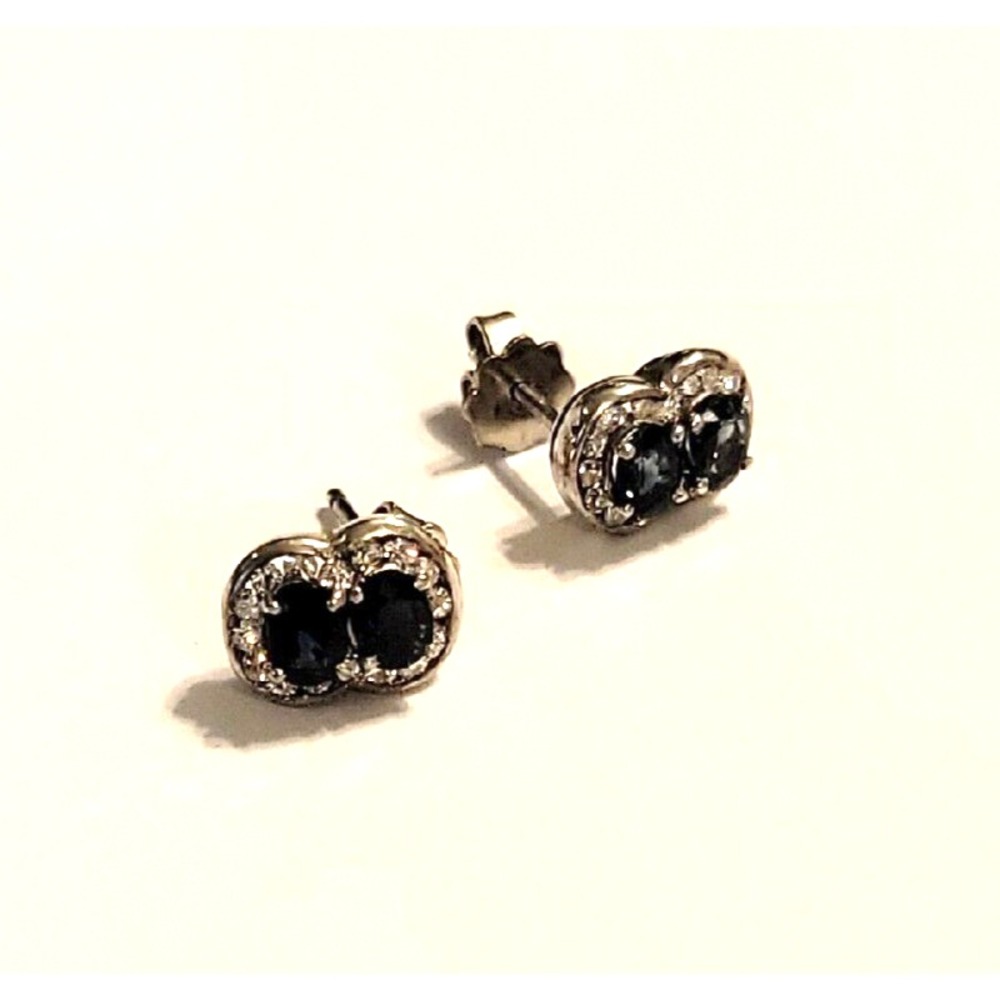 Vintage Blue Spinel Stud Earrings Sterling Silver Double Stone Pierced Studs